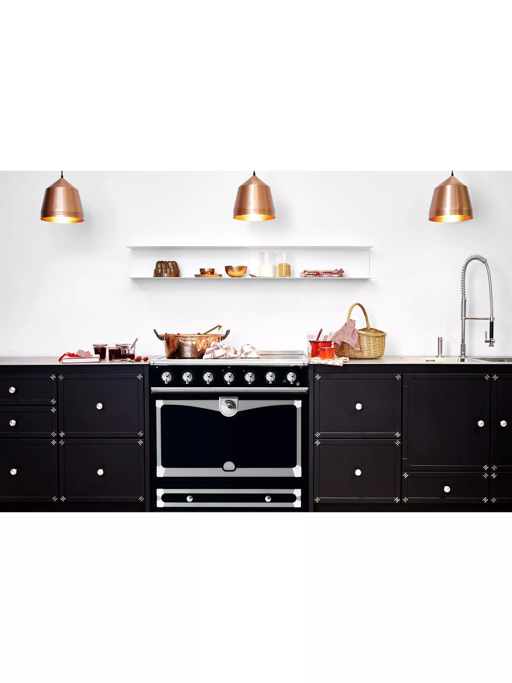 La Cornue CornuFe AlberTine 90cm Electric Range Cooker with Induction Hob, Brilliant Black/Chrome Stainless Steel