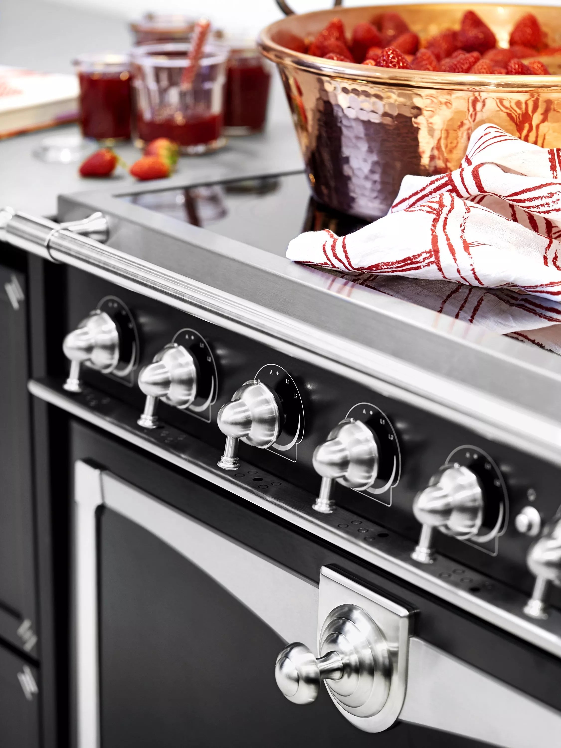 La Cornue CornuFe AlberTine 90cm Electric Range Cooker with Induction Hob, Brilliant Black/Chrome Stainless Steel