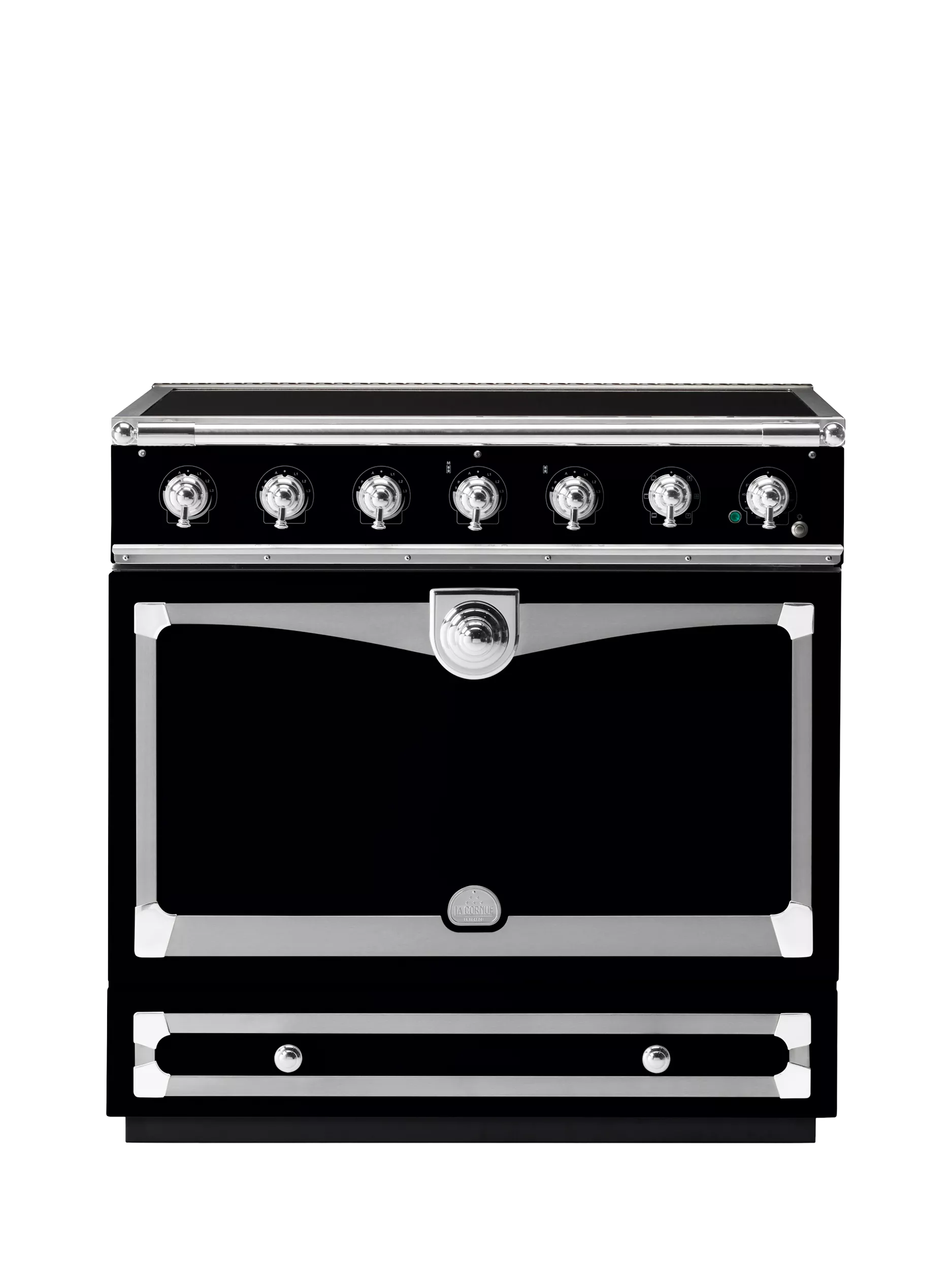 La Cornue CornuFe AlberTine 90cm Electric Range Cooker with Induction Hob, Brilliant Black/Chrome Stainless Steel