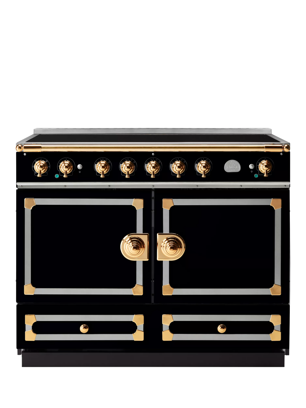 La Cornue CornuFe 110cm Electric Range Cooker with Induction Hob, Brilliant Black/Brass Stainless Steel