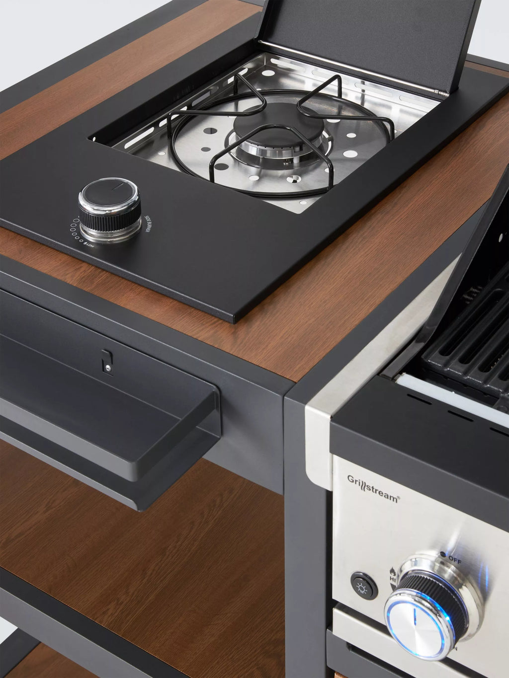 Outdoor Kitchen with Side Burner & Grillstream 4-Burner Hybrid Gas & Charcoal BBQ