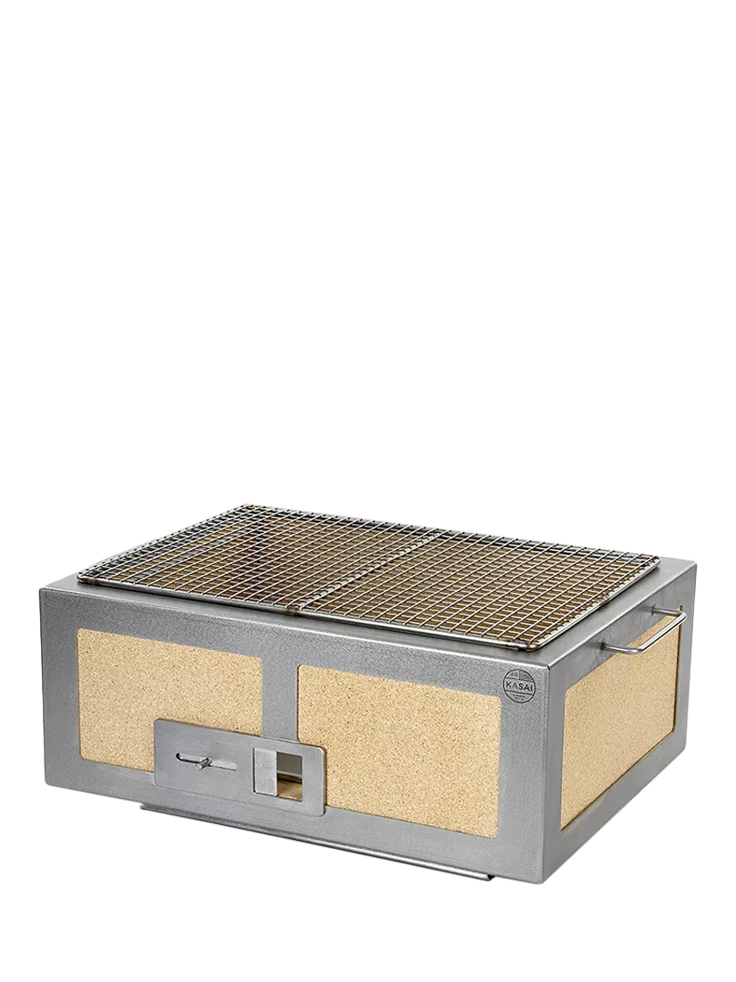 Kasai Medium Konro Grill Charcoal BBQ with Heat Mat, Robata & 6 Skewer Rack