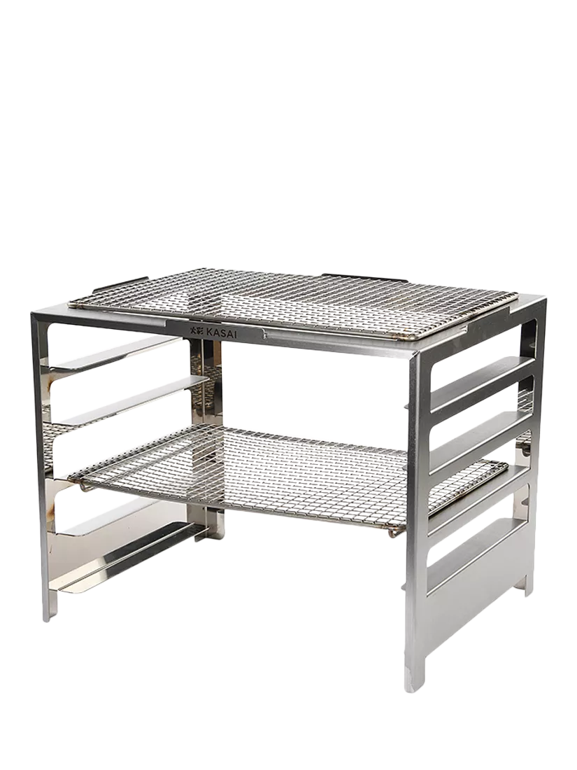 Kasai Medium Konro Grill Charcoal BBQ with Heat Mat, Robata & 6 Skewer Rack