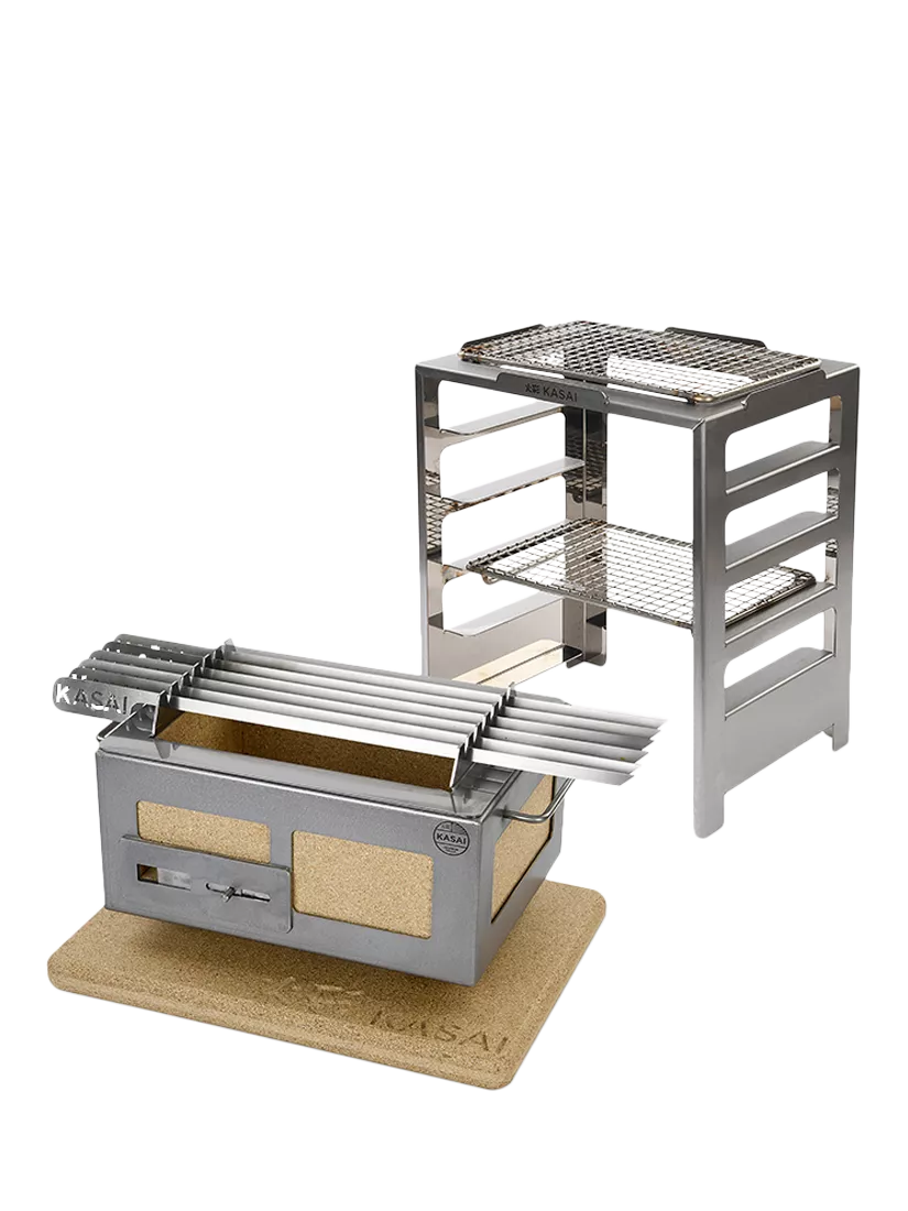 Kasai Nano Konro Grill Charcoal BBQ with Heat Mat, Robata & 6 Skewer Rack