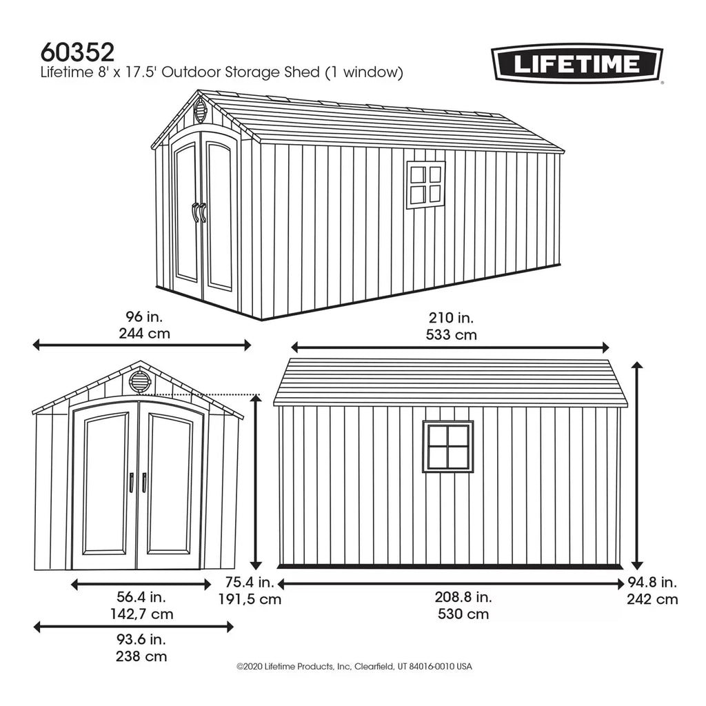 Lifetime Storage Shed 8ft x 17ft 5" (2.4 x 5.3m) Rough Cut Outdoor Storage Shed - Model 60352