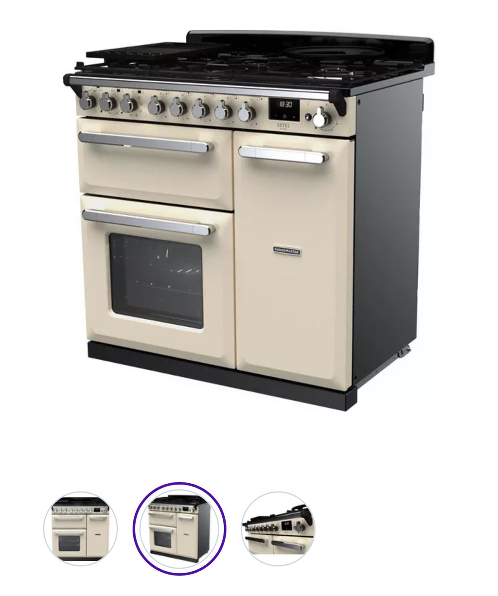 RANGEMASTER Estel Deluxe ESDL90DFPPCR/CM1 90 cm Dual Fuel Range Cooker - Pale Cream & Chrome