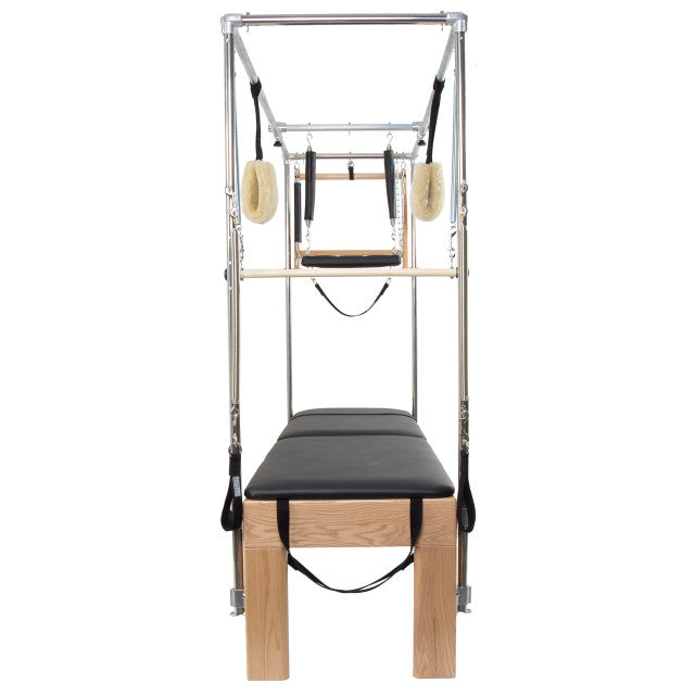 Convertible Reformer and Trapeze System with Solid Wood Frame, Vegan Straps, Adjustable Carriage, Contoured Footbar, and Full Stainless Steel Trapeze for Professional Pilates Training