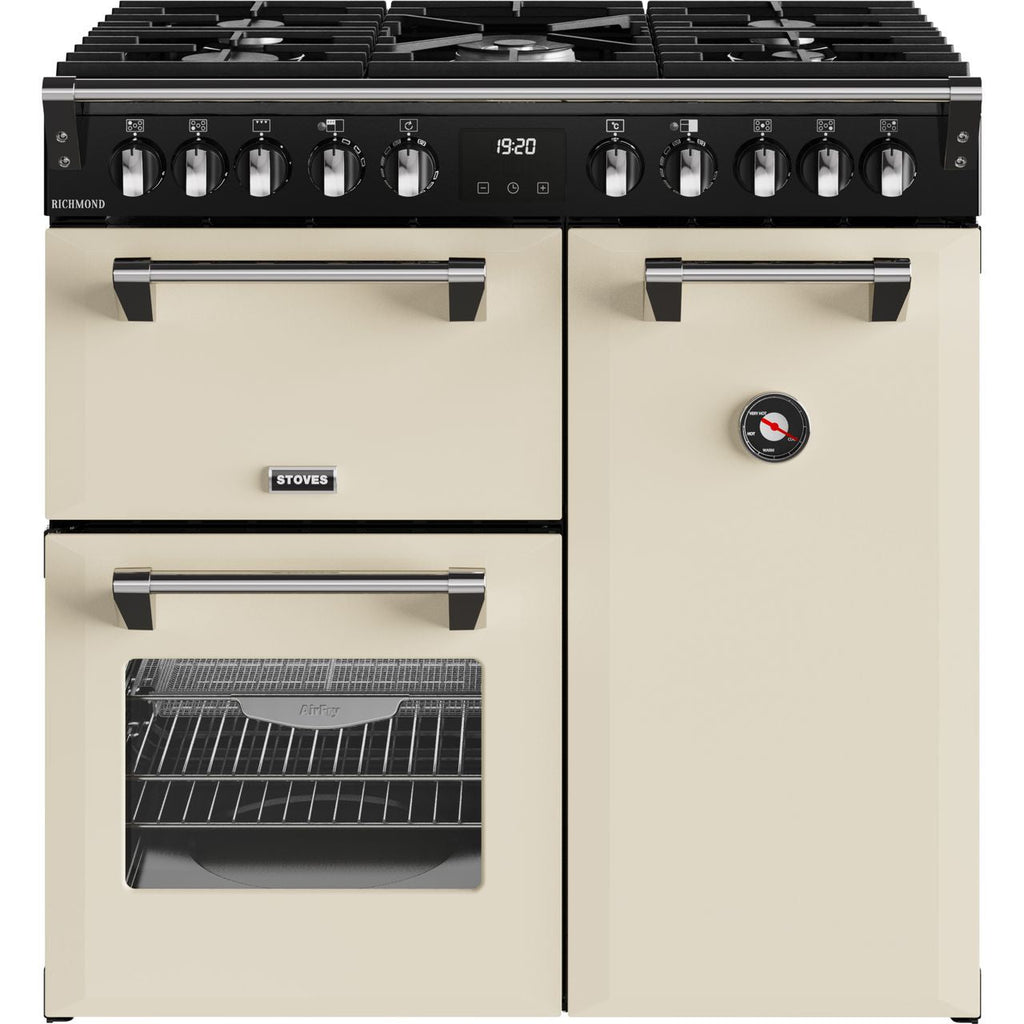 Stoves Richmond 90cm Wide Dual Fuel Range Cooker with Gas Hob - Cream - A/A/A Rated