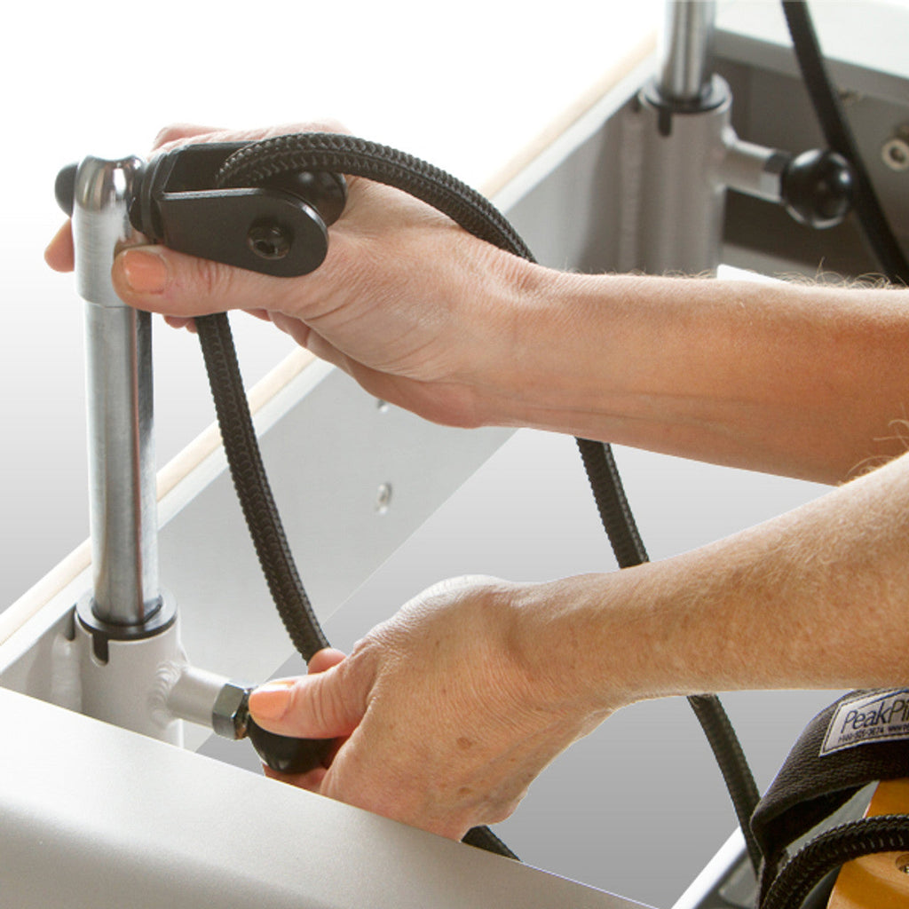 Professional Studio Reformer with Large Footplate, Adjustable Four-Position Gear Bar, Locking Foot Bar, Vertical Storage Design, and Integrated Side-Split Platform for Group Classes