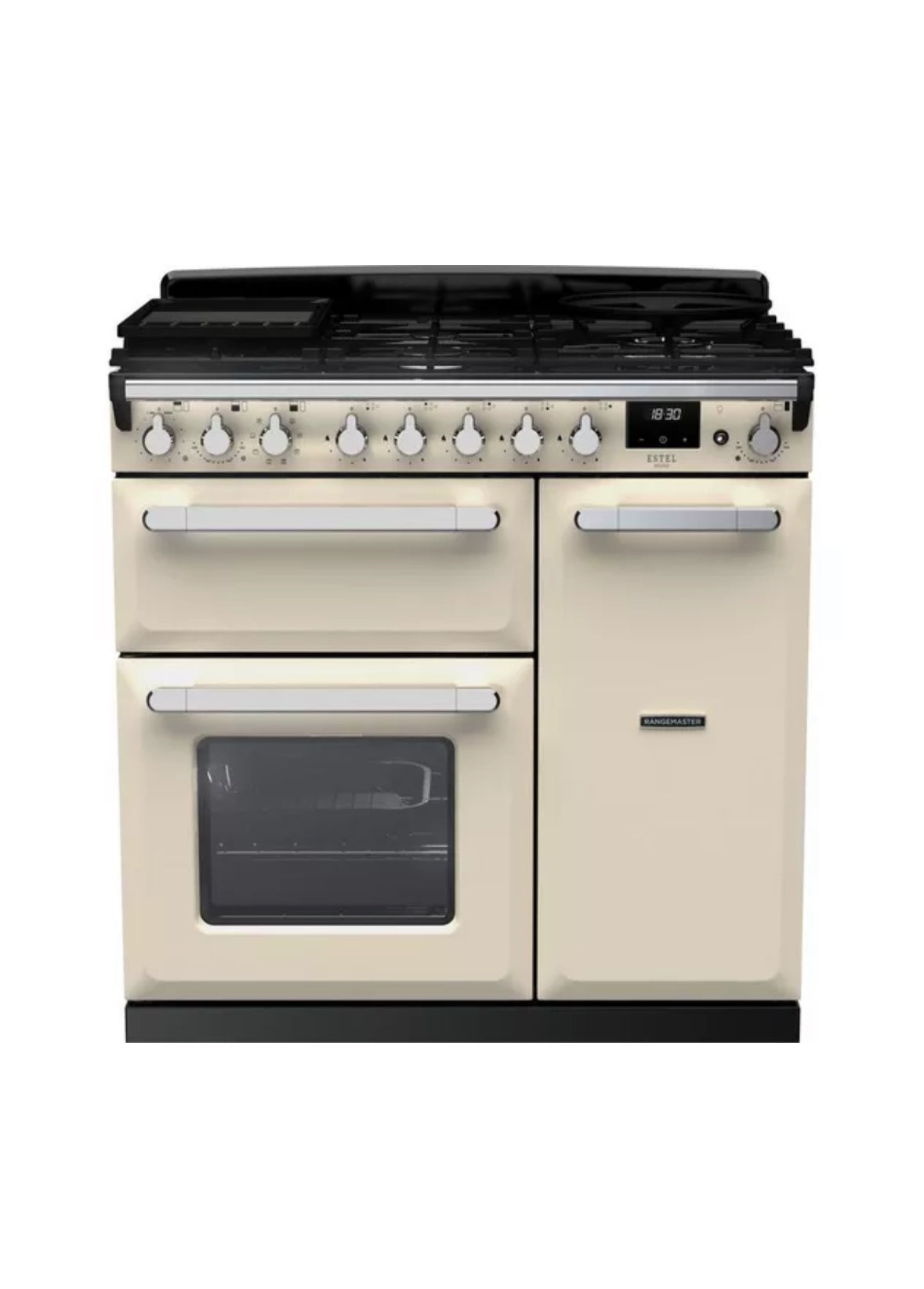 RANGEMASTER Estel Deluxe ESDL90DFPPCR/CM1 90 cm Dual Fuel Range Cooker - Pale Cream & Chrome