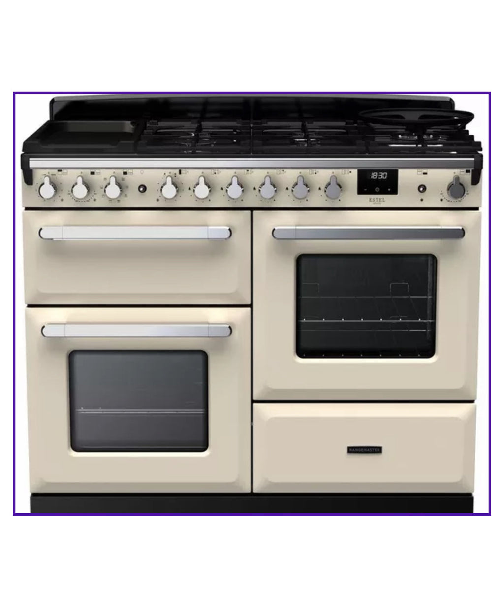 RANGEMASTER Estel Deluxe ESDLO110DFPPCR/CM1 110 cm Dual Fuel Range Cooker - Pale Cream & Chrome