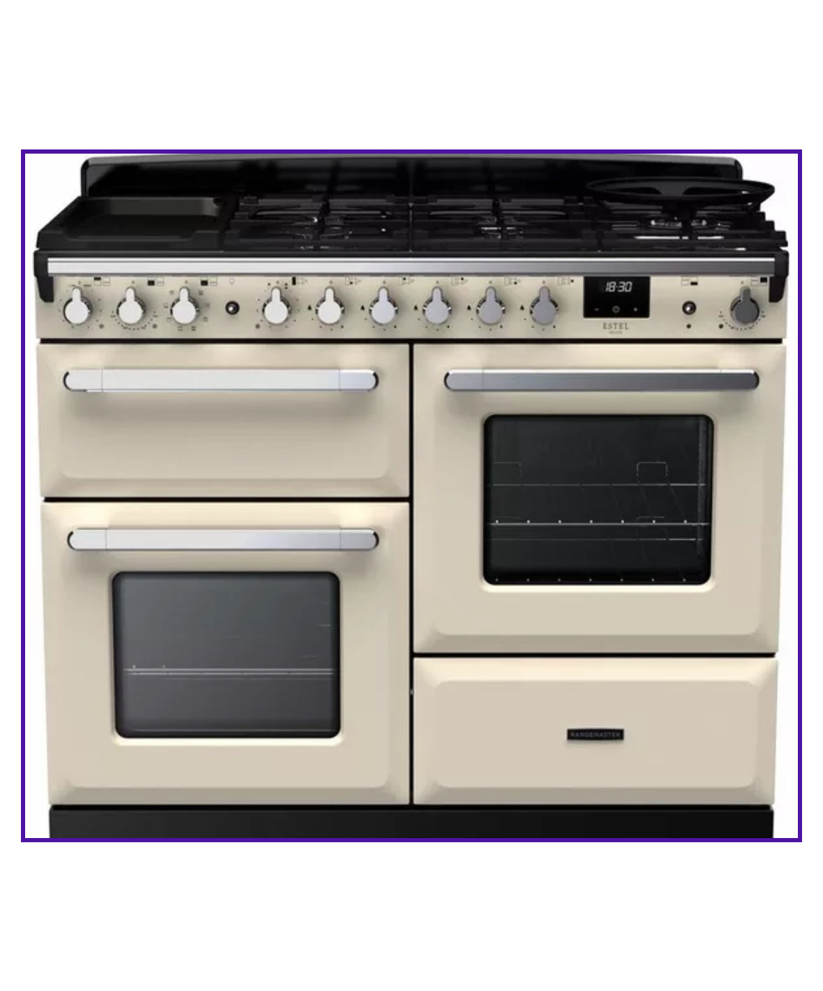 RANGEMASTER Estel Deluxe ESDLO110DFPPCR/CM1 110 cm Dual Fuel Range Cooker - Pale Cream & Chrome