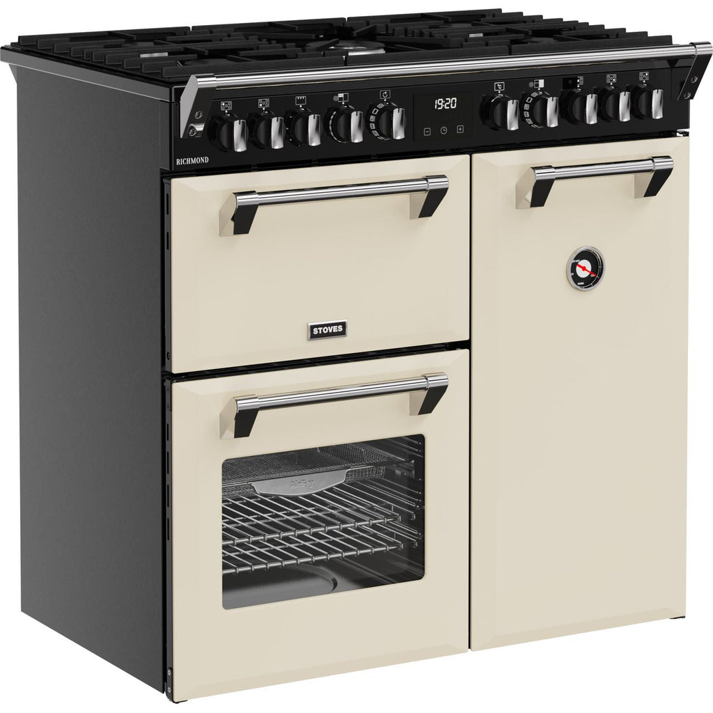 Stoves Richmond 90cm Wide Dual Fuel Range Cooker with Gas Hob - Cream - A/A/A Rated