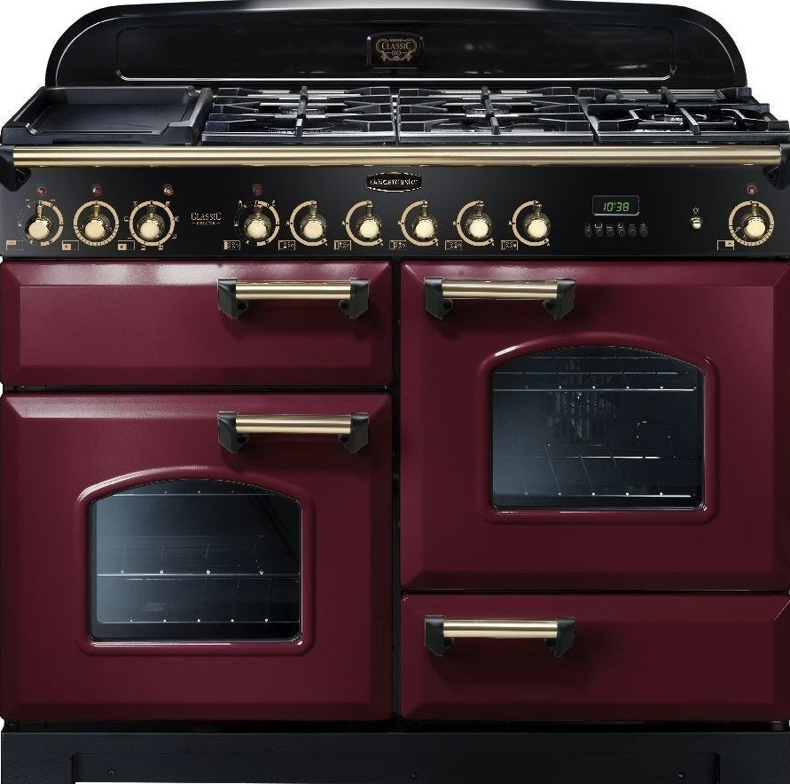 Rangemaster CDL110DFFCY/B Classic Deluxe 110cm Dual Fuel Range Cooker 84430 – CRANBERRY WITH BRASS TRIP