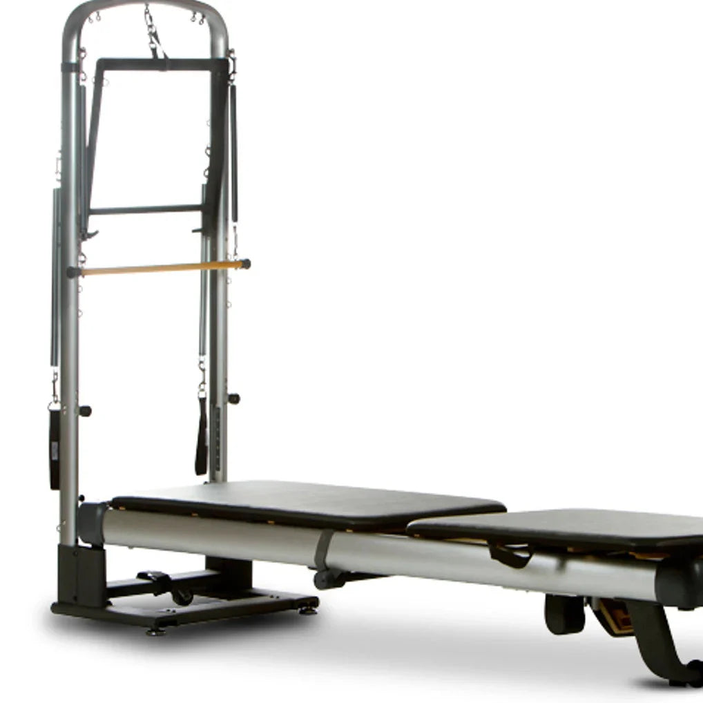 Complete Deluxe Folding Reformer with Integrated Tower and Mat System, Adjustable Carriage, Push-Through Bar, Spring Kit, and Aluminum Frame for Professional Pilates Training